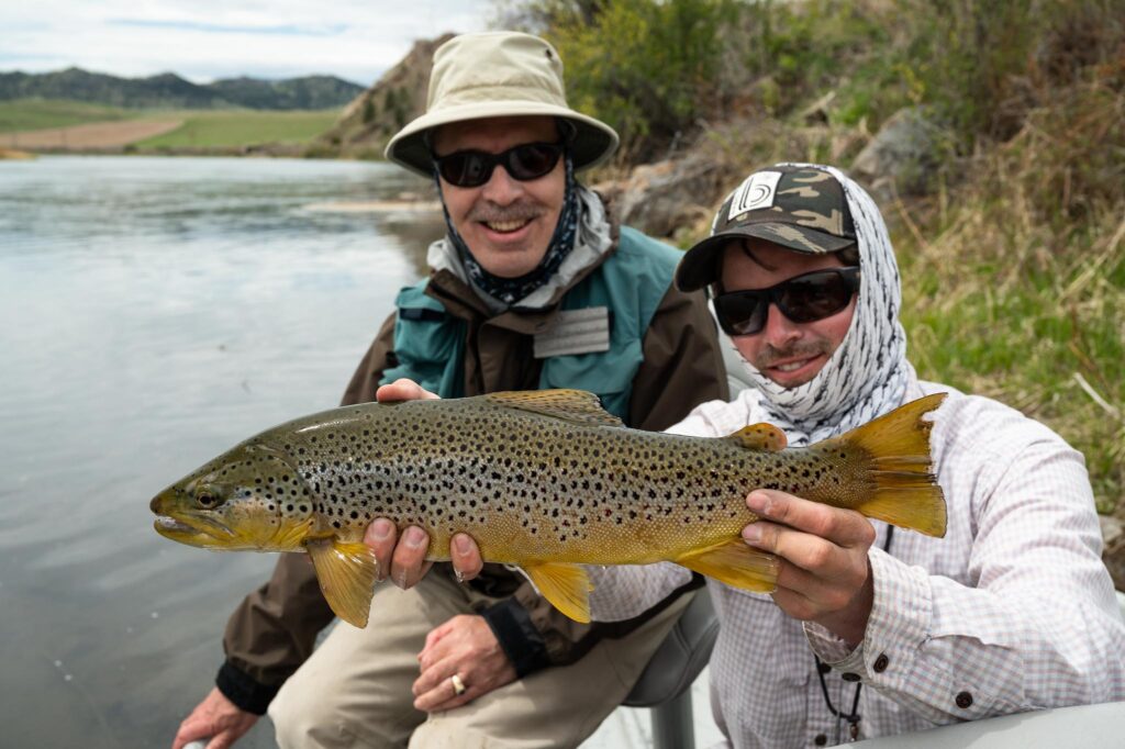 Angler with a trophy Missouri River brown trout in Montana