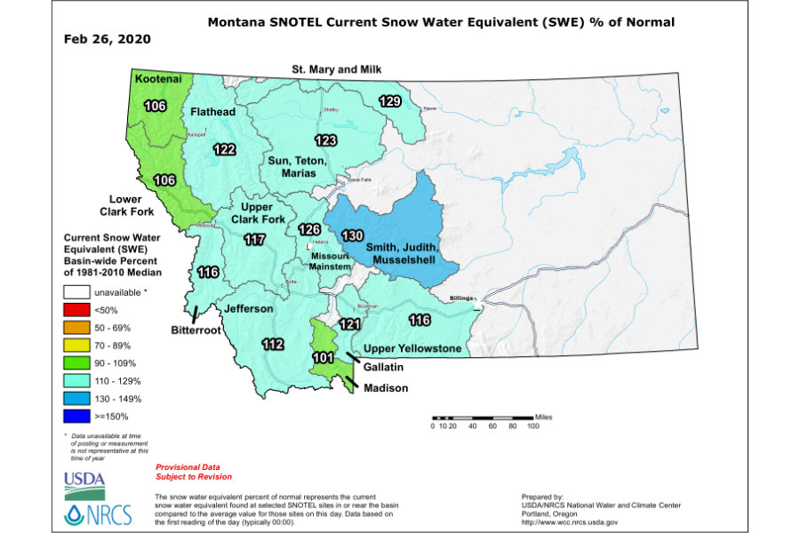 Snowpack Map of Montana 2020