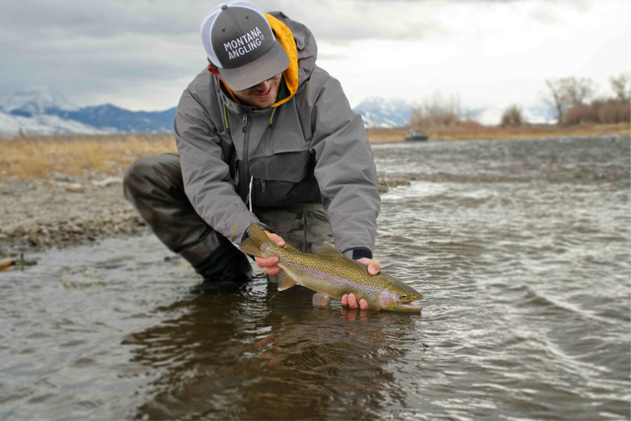 angler holding a Madison River rainbow trout